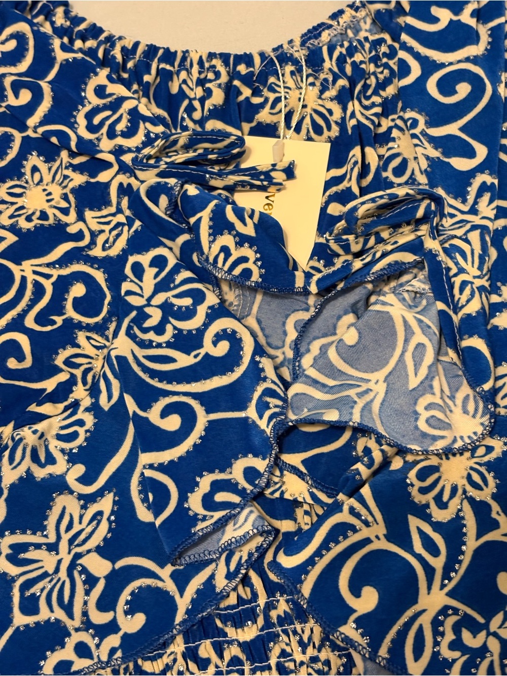 Blue and White Printed Maxi Dress with Smocked Waist- soft flowy and pretty! - Picture 9 of 12